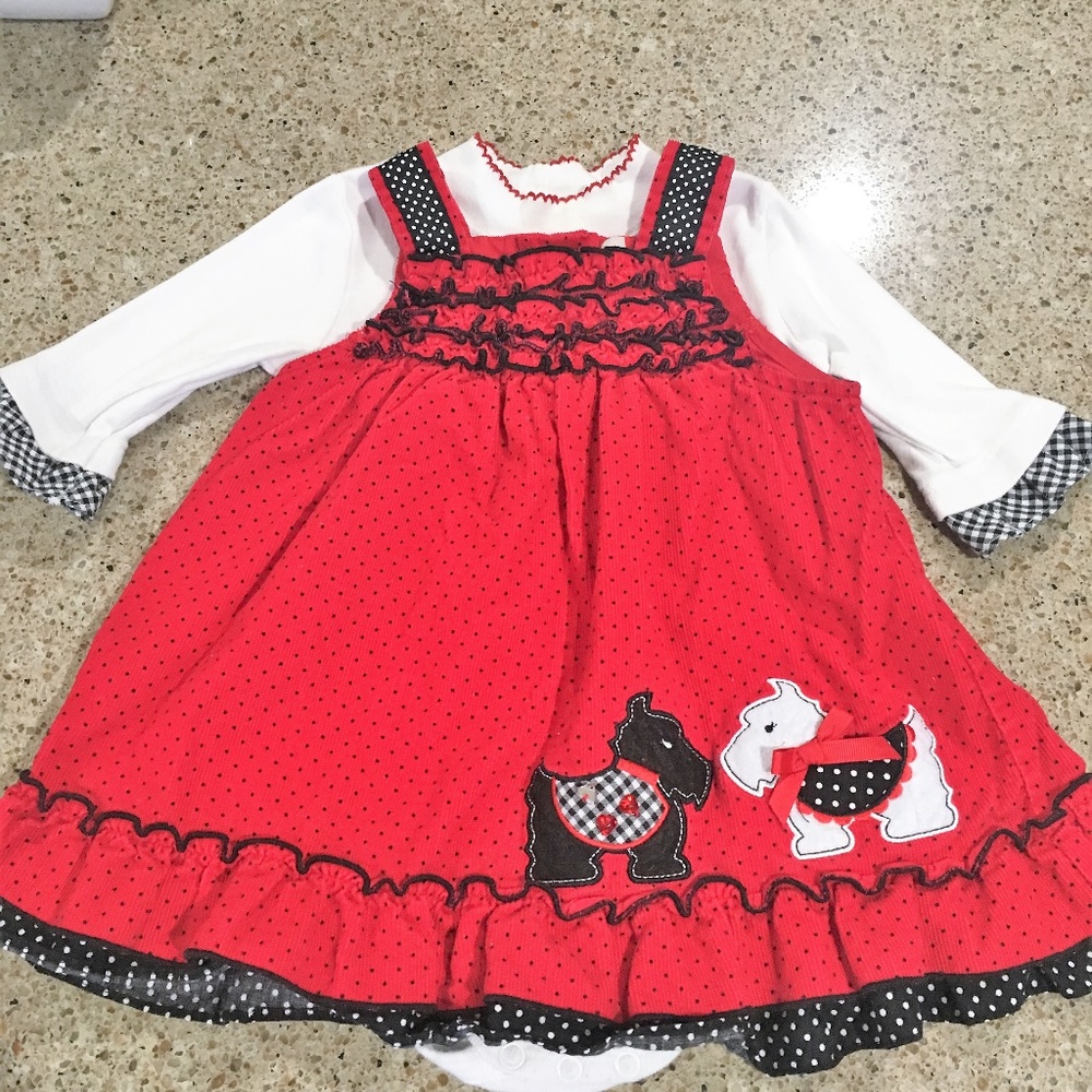 Scottie dog Red Polka Dot Corduroy Dress